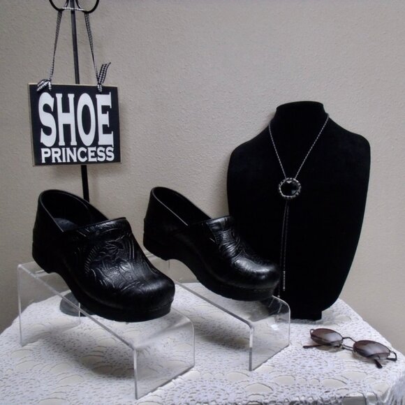 Dansko Slip On Platform Clogs Black Leather Nursing Comfort Shoes US 7.5-8 EU 38 - Picture 7 of 14